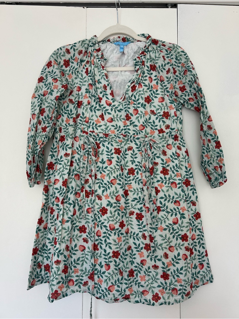 Draper James Cream Dress with Red Floral & Green Leaves